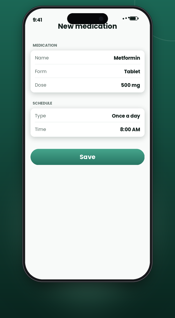 Add medication form with name, form, dose and schedule